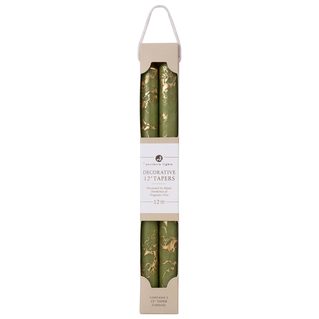 12" Decorative Taper Candles 2pk: Lemon Zest w/ Gold