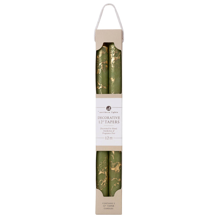 12" Decorative Taper Candles 2pk: Lemon Zest w/ Gold