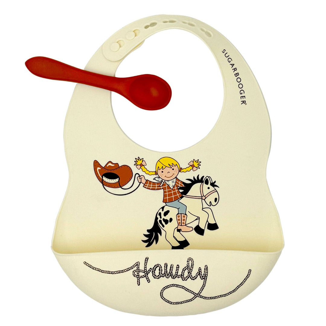 Fresh &amp; Messy Silicone Bib &amp; Spoon Set | Howdy Cowgirl