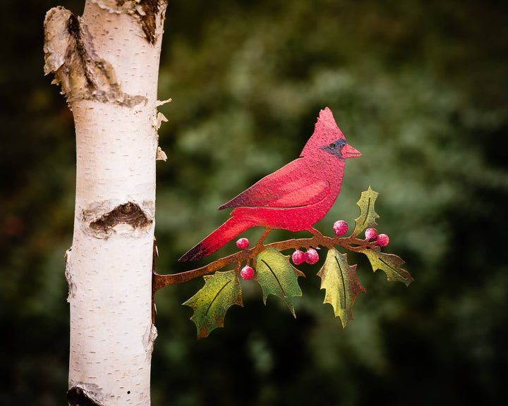 Cardinal on Holly Branch Tab -Painted