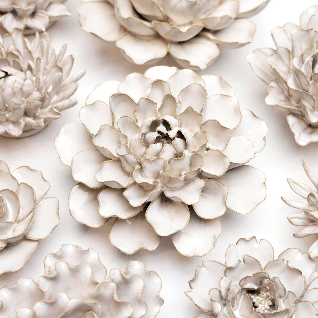 White Ceramic Flower Hanging: Pearl Zinnia
