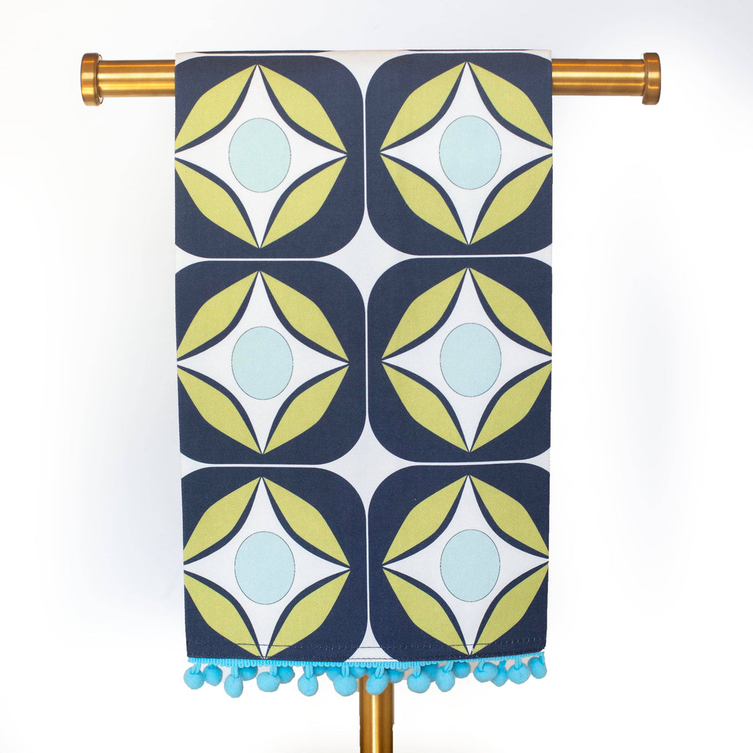 Blue Circle Mid Century Modern Geometric Tea Towel with Trim