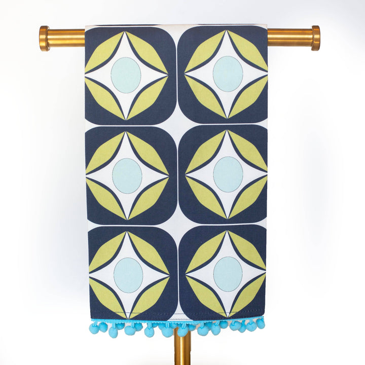 Blue Circle Mid Century Modern Geometric Tea Towel with Trim