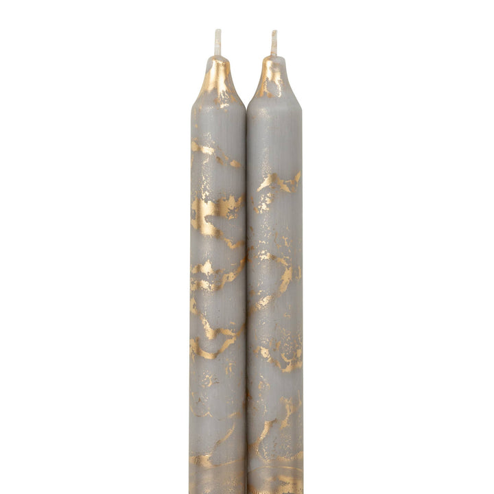 12" Decorative Taper Candles 2pk: Graphite w/ Gold