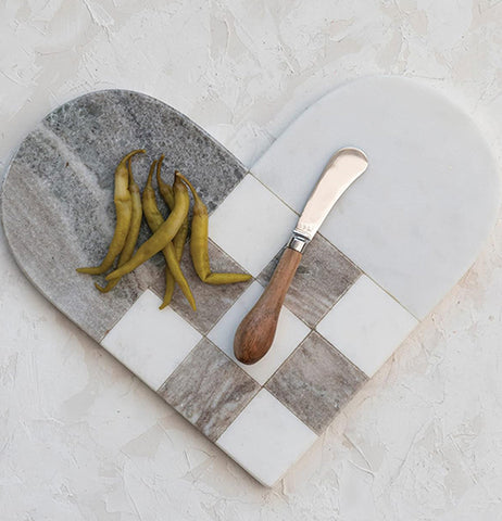 Two-Tone Marble Heart Shaped Board with Knife