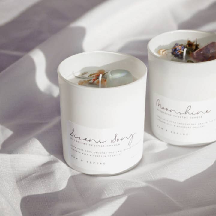 Botanical Crystal Candle Infused With Charged Gemstone: FOREST FIRE