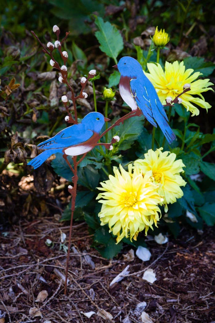 Bluebirds on Pussy Willow -Metal Silhouette Garden Yard Art