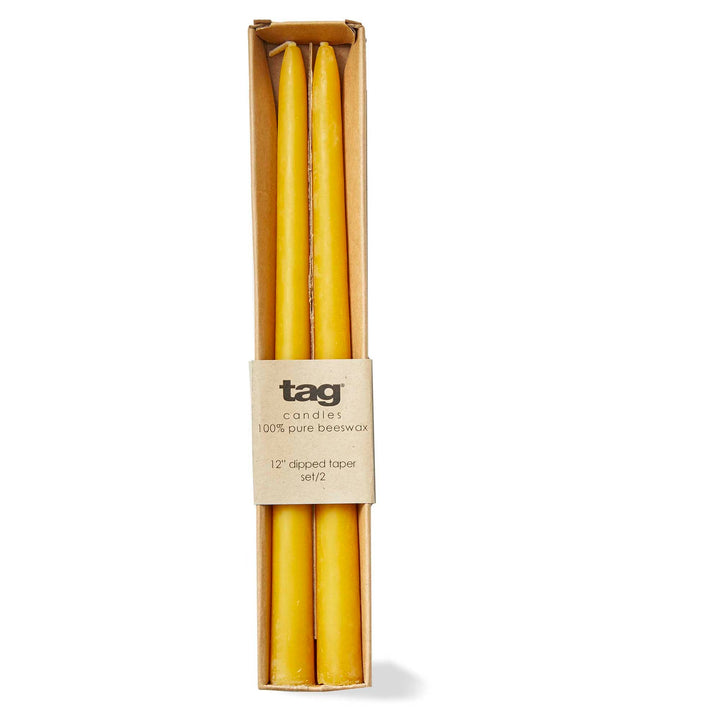 Beeswax 12" Dipped Tapers Set of 2 Honey Polyester Everyday: Yellow / Beeswax
