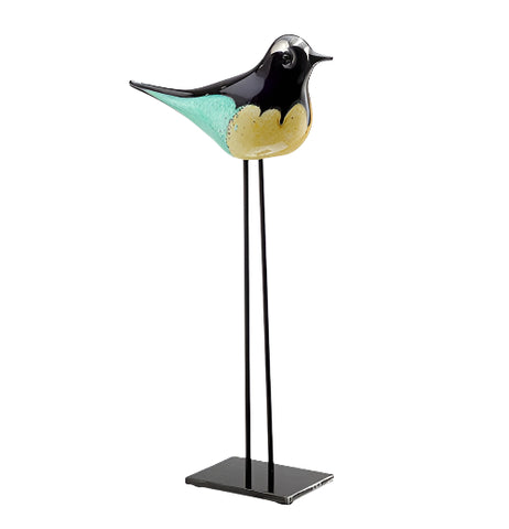 Art Glass Green and White Bird