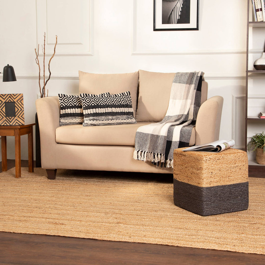 Boho Handloom Textured Throw Pillow, Black and Natural