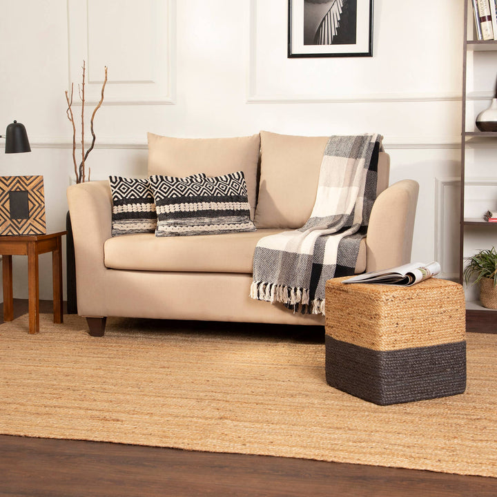 Boho Handloom Textured Throw Pillow, Black and Natural