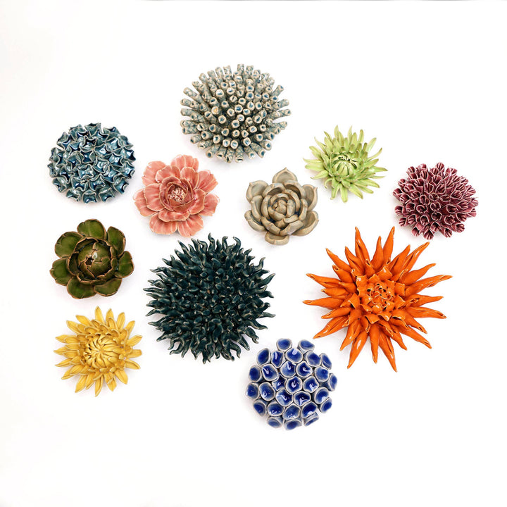 Ceramic Flower &amp; Faux Succulent Collection 12: Medium Teal