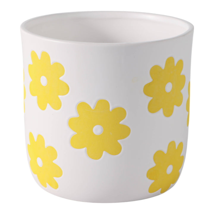 Ceramic Raised Flower Power Planter - White, 6 in.