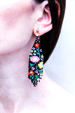 Beaded Handwoven Wildflower Fringe Earrings (Black)
