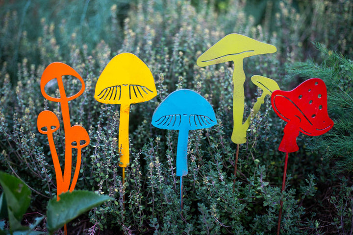 Bright Painted Metal Mushroom Pick