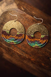 Beaded Handwoven Organic Circular Fringe Earrings (Green)