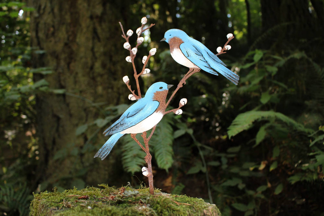 Bluebirds on Pussy Willow Tab -Painted