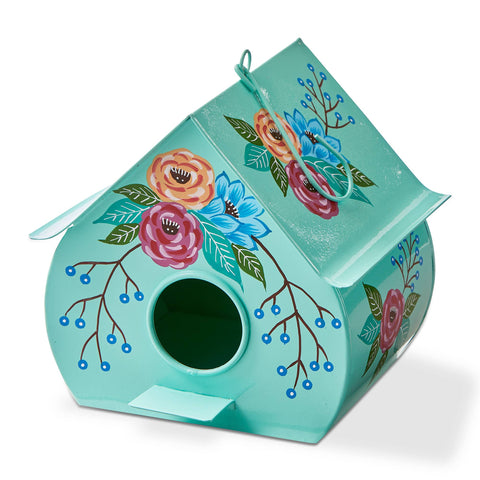 Hand Painted Flowers Bird House Multi Iron Spring