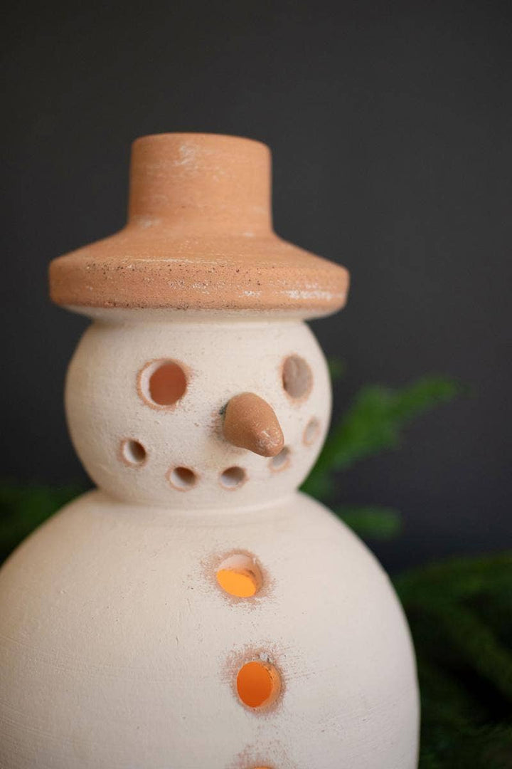 Ivory and Terracotta Snowman Luminary