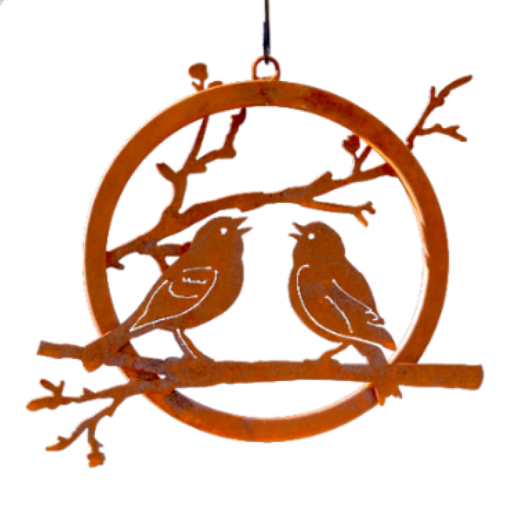 Lovebirds Branch Ring -Metal Silhouette Garden Yard Home Art