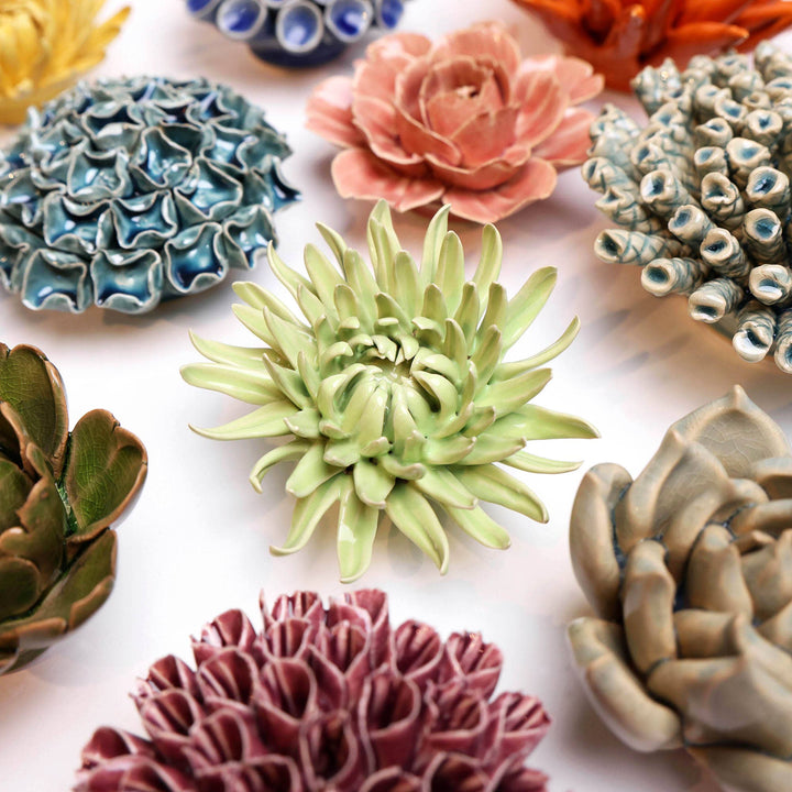 Ceramic Flower &amp; Faux Succulent Collection 12: Medium Light Blue