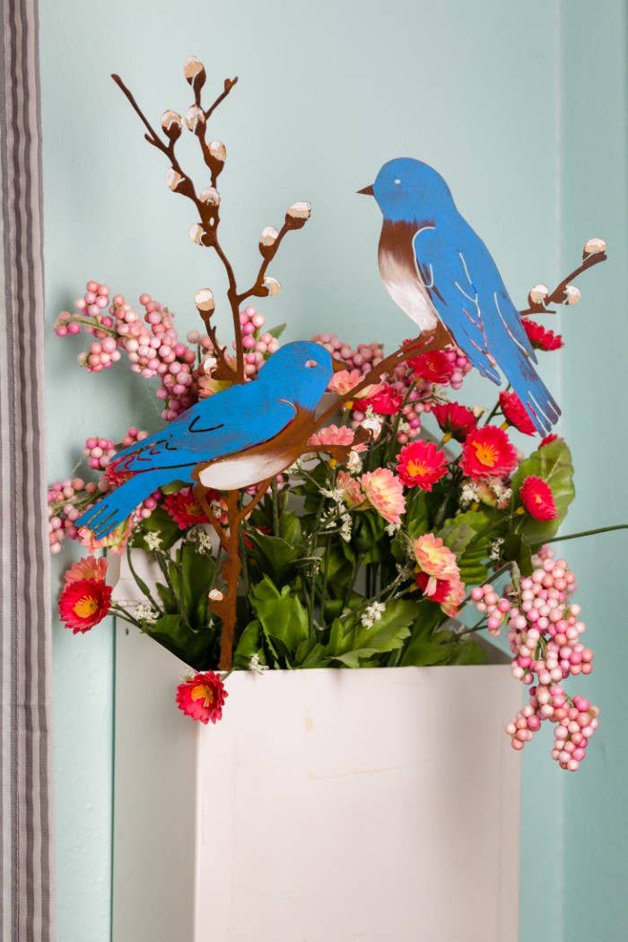 Bluebirds on Pussy Willow -Metal Silhouette Garden Yard Art
