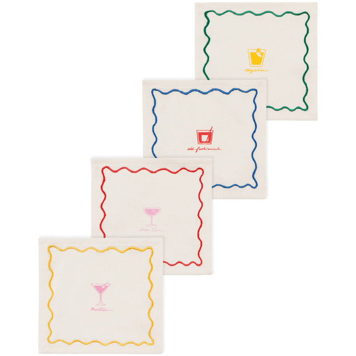 Happy Hour Cocktail Napkins Set of 4 Assorted: Off-White