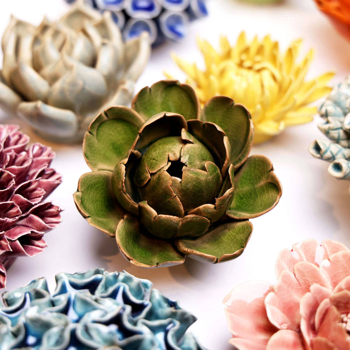 Ceramic Flower &amp; Faux Succulent Collection 12: Medium Teal