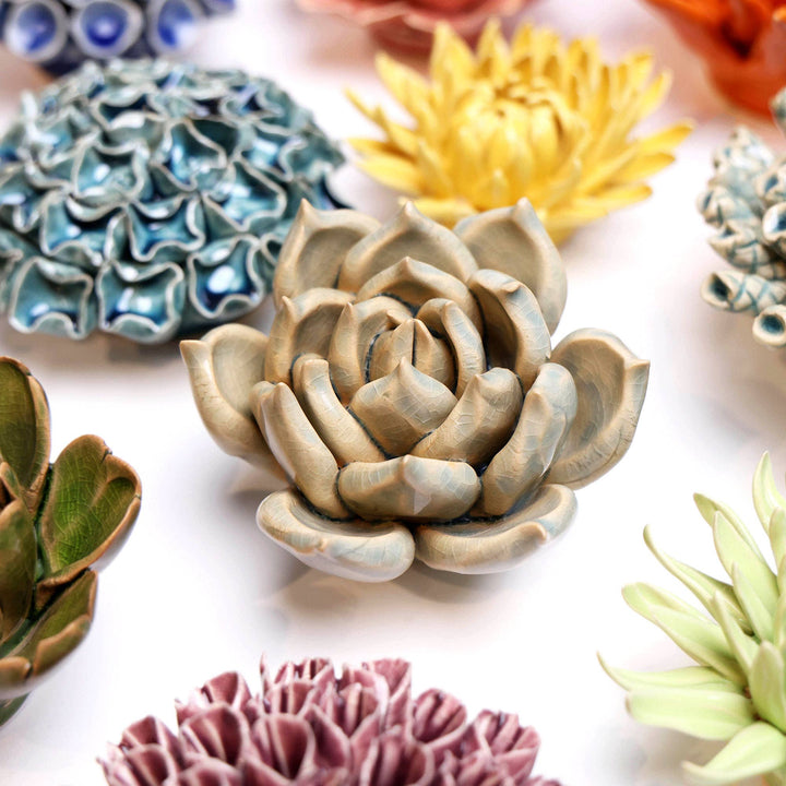 Ceramic Flower &amp; Faux Succulent Collection 12: Flower Green