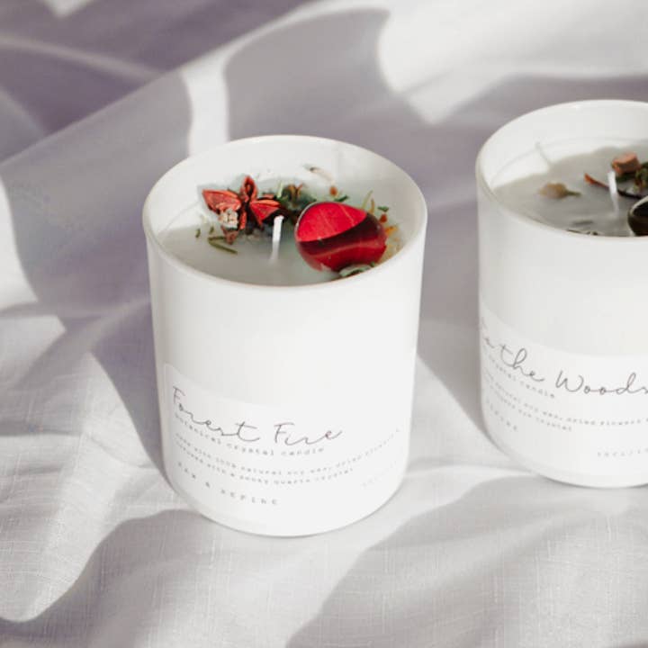 Botanical Crystal Candle Infused With Charged Gemstone: IN BLOOM