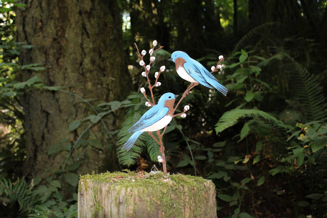 Bluebirds on Pussy Willow Tab -Painted