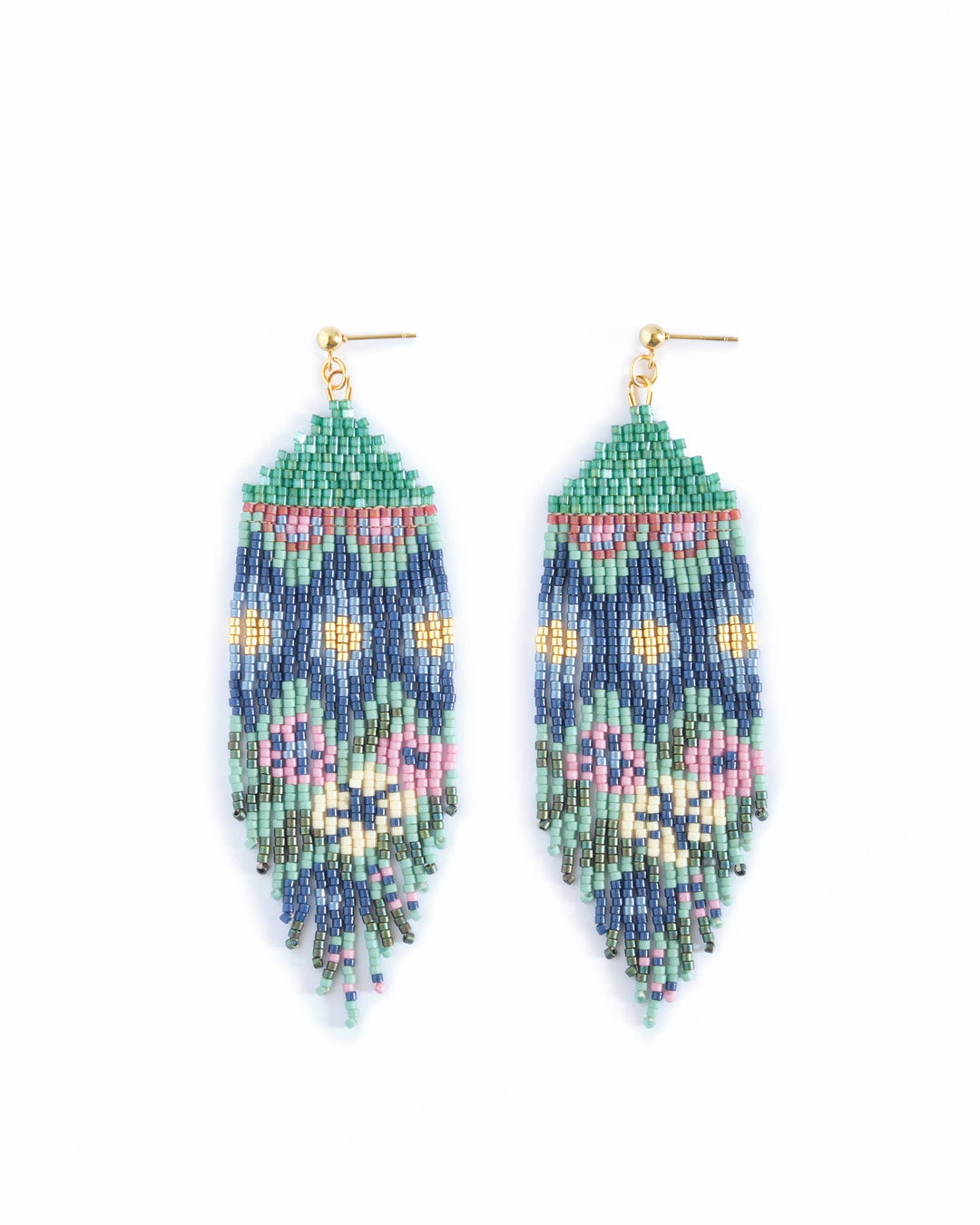 Beaded Handwoven Huipil Fringe Earrings (Warmed Earth)