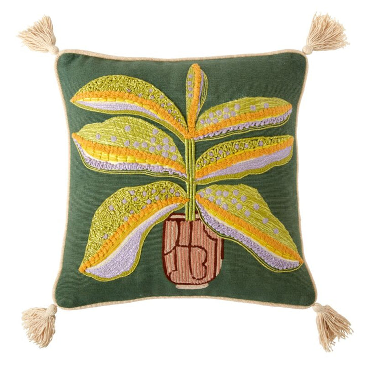 Embroidered "Thrive" Houseplant Throw Pillow 14" x 14"