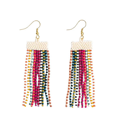 Adaline Aternating Two-tone Strands Beaded Fringe Earring Multicolor