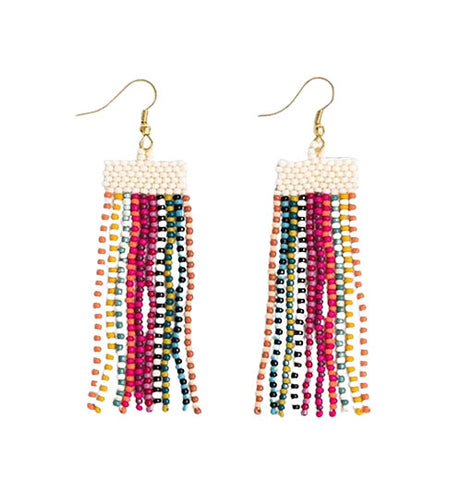 Adaline Aternating Two-tone Strands Beaded Fringe Earring Multicolor