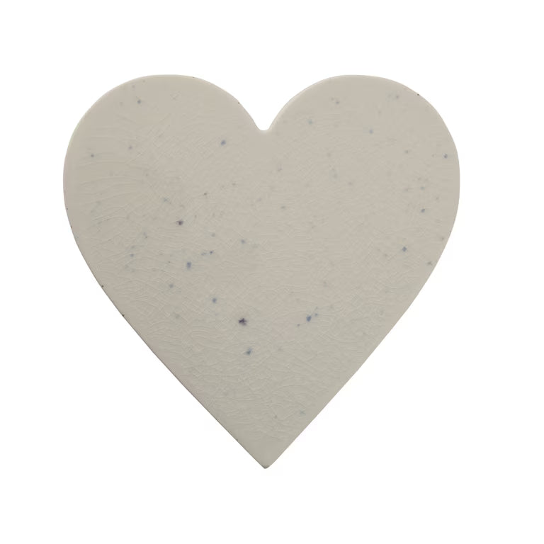 White Heart Shaped Porcelain Cheese/Cutting Board, Blue Speckled Crackle Glaze