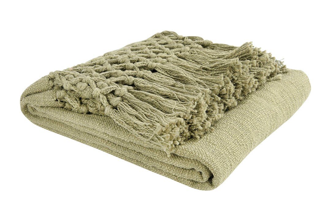 Woven Cotton Slub Throw with Crochet Fringe