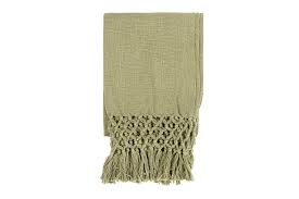 Woven Cotton Slub Throw with Crochet Fringe