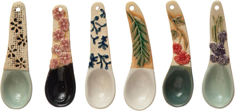 Stoneware Spoon with Floral Design