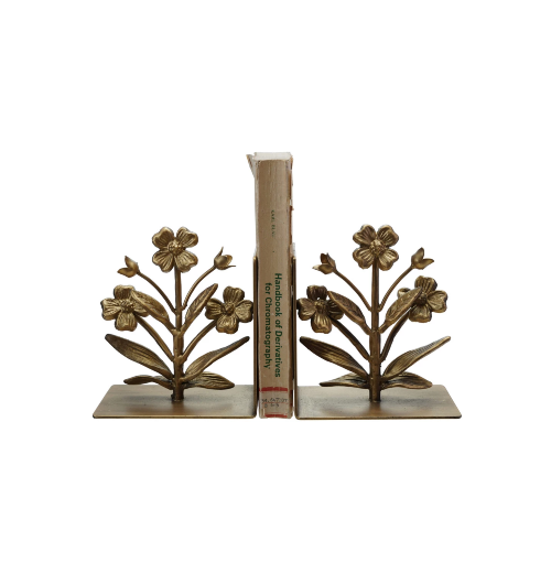 Cast Iron Flower Shaped Bookends, Gold Finish
