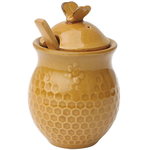 Ceramic Honey Jar with Wooden Dipper