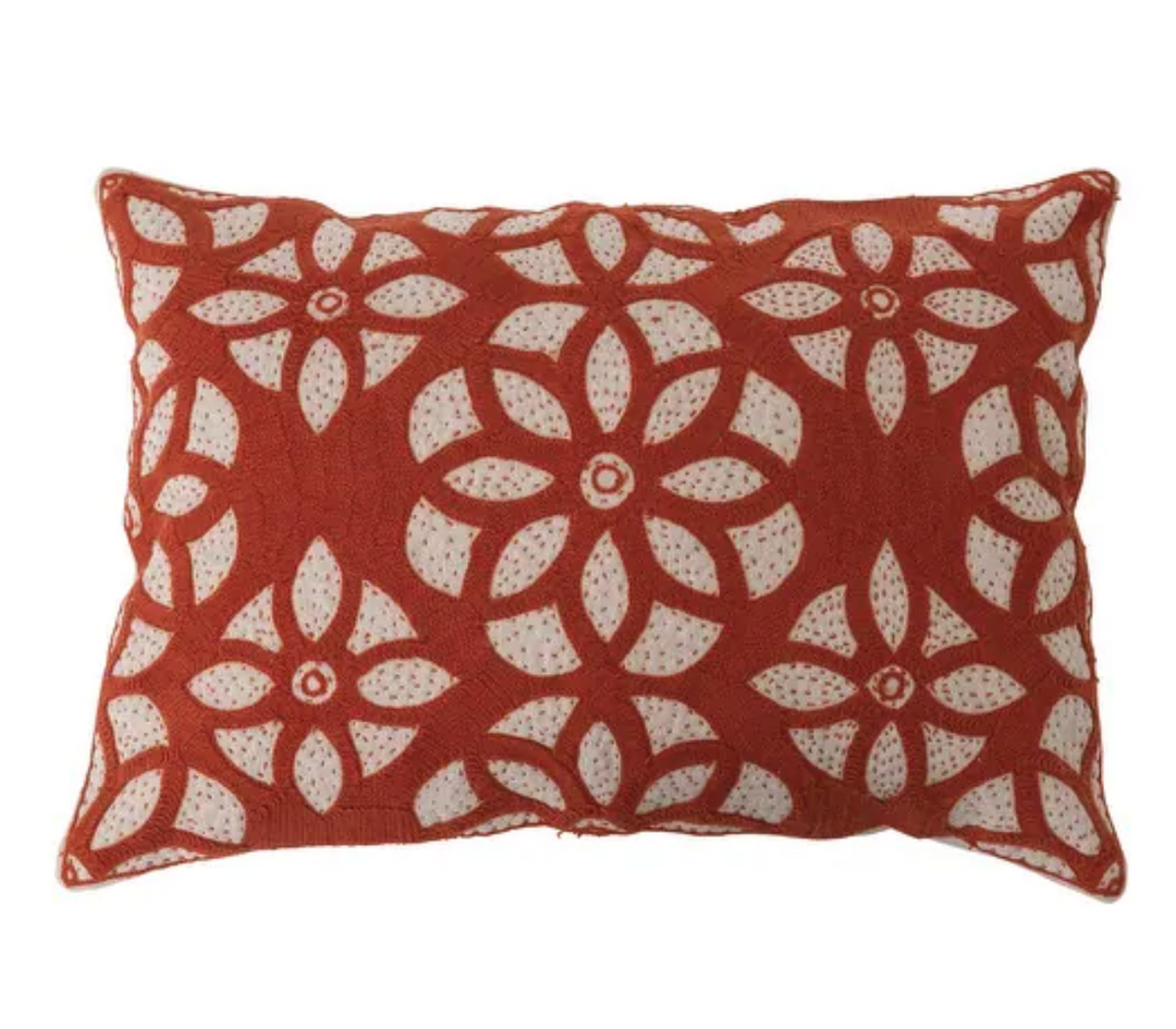 Burnt Orange Mandala Cotton Lumbar Pillow