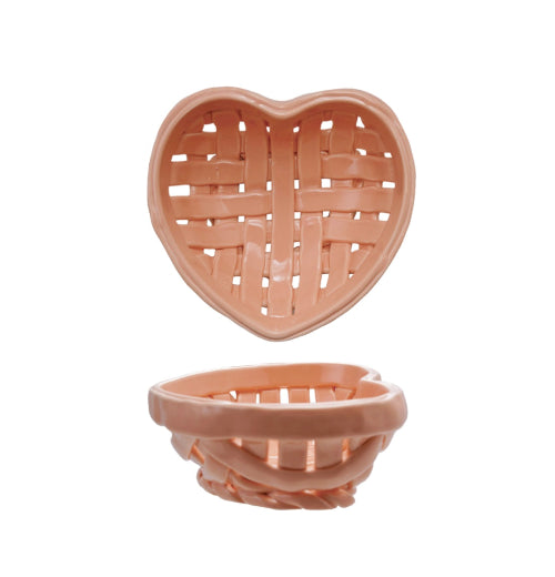 HOLIDAY Handmade Stoneware Woven Heart Shaped Basket