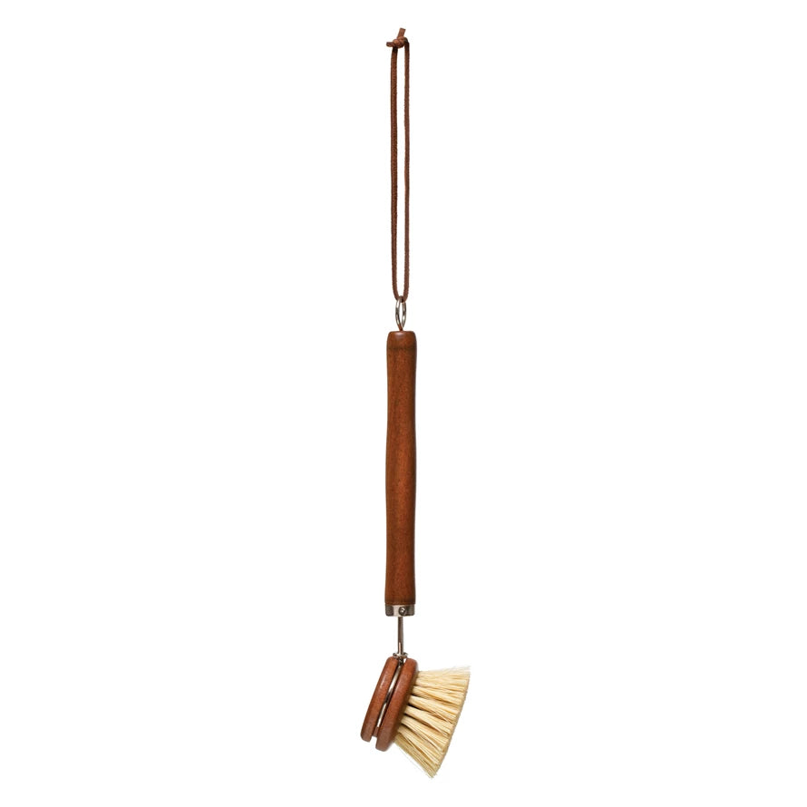 Beech Wood Brush w Leather Tie, Brown