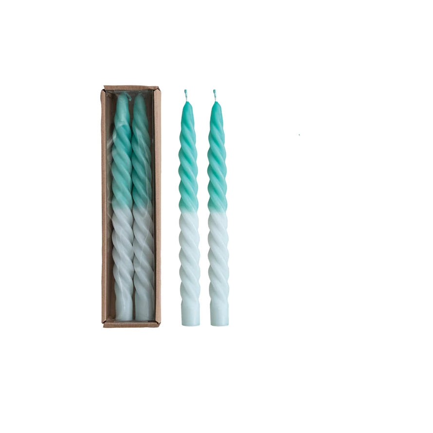 Aqua Swirl Taper Candles In Box