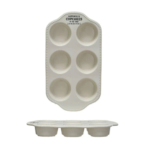 Stoneware Muffin Pan "Happiness Is Cupcakes..."