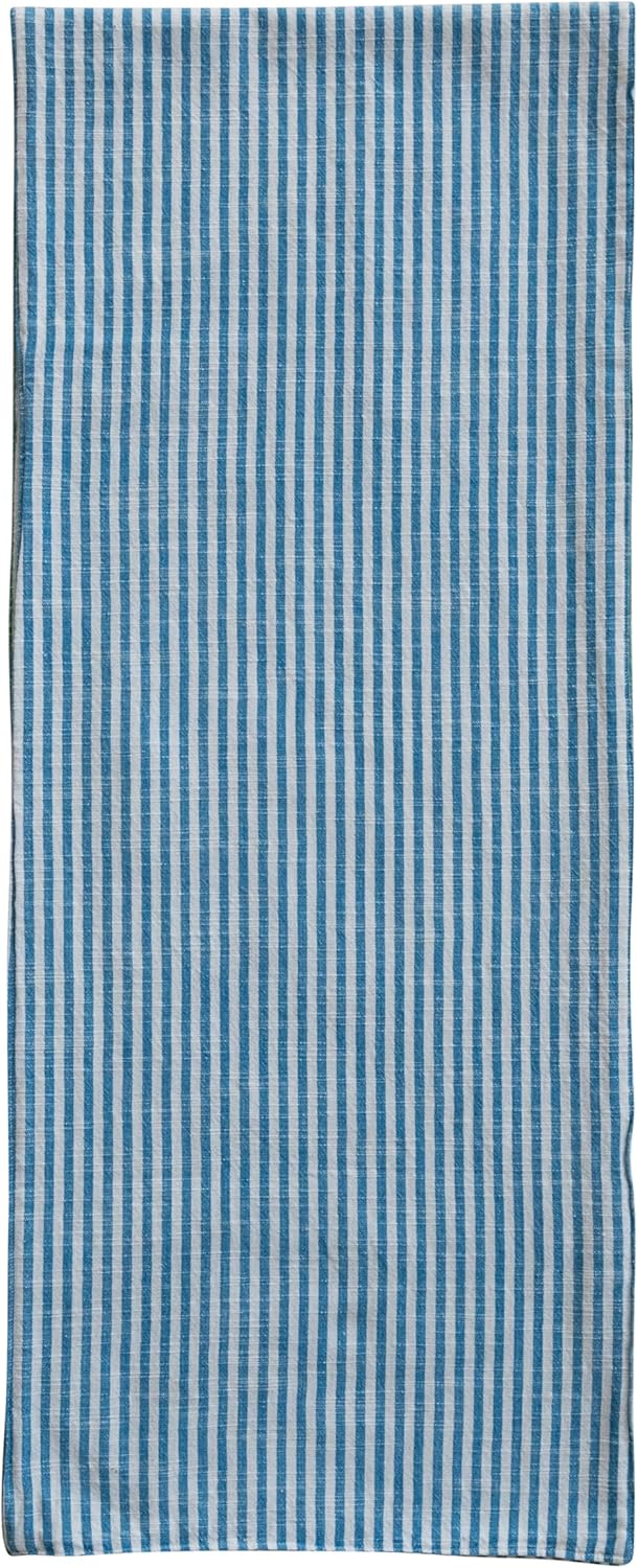 Woven Cotton Two-Sided Table Runner, Blue, Green, &amp; Natural