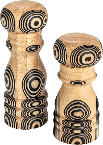 Wood Salt & Pepper Mills with Black Inlaid Circles, Set of 2