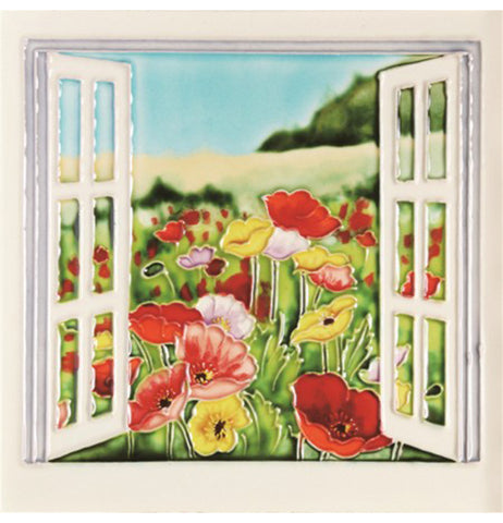 Multicolor Poppies Open Window Tile