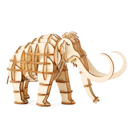 3D wooden puzzle put the pieces together to create a work of art. Mammoth with long tusks.